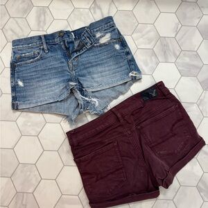 Abercrombie & Fitch Blue and American Eagle Burgundy Jean Shorts